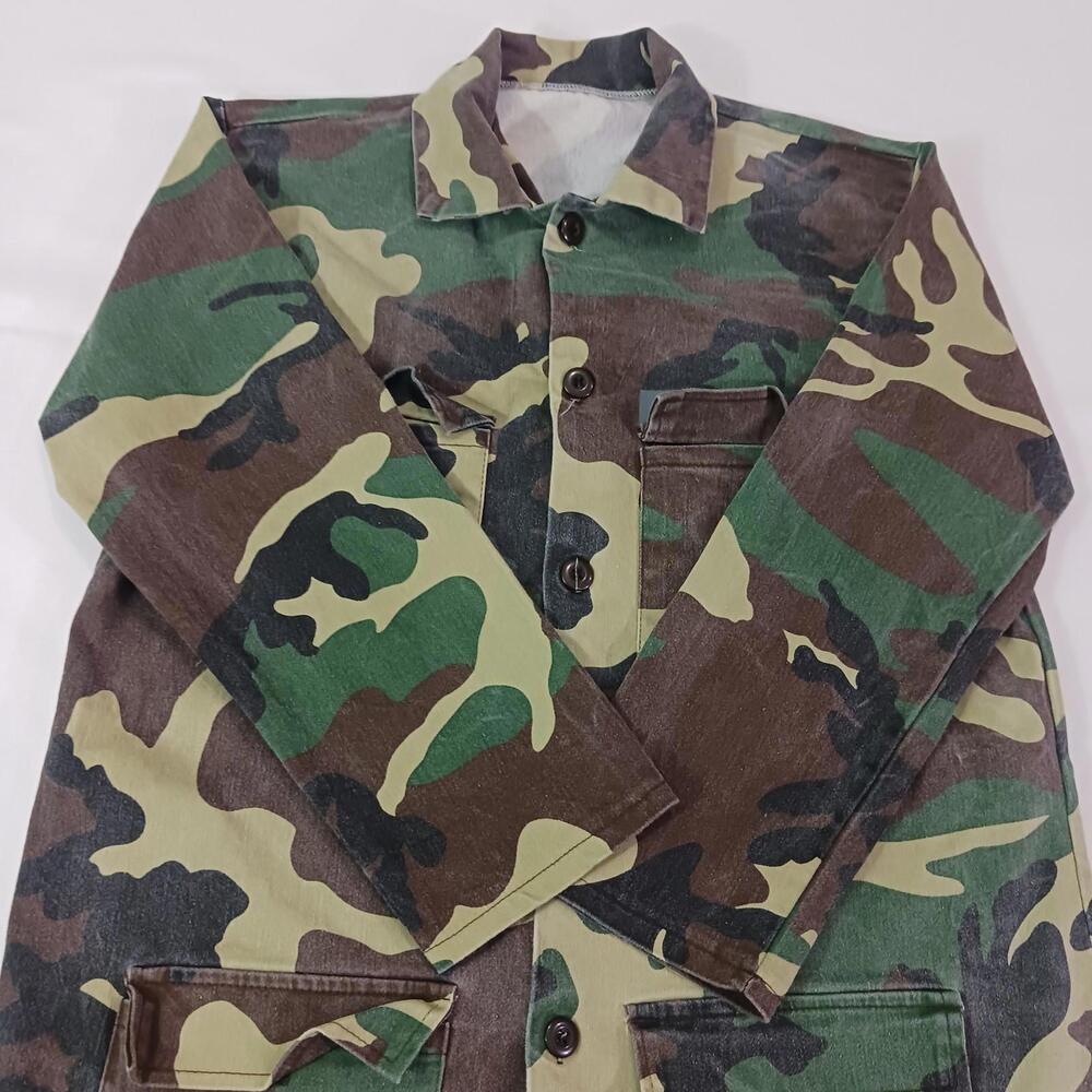 Men's Woodlands Camo Combat Field Shirt Jacket Long Sleeve Size Medium